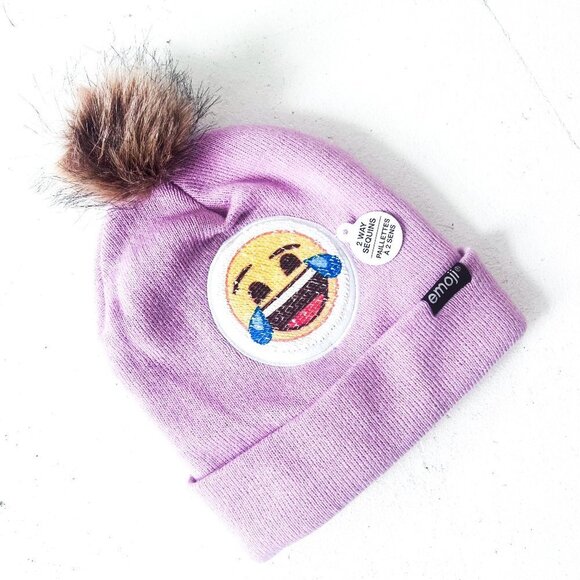 Emoji reversible sequins knit pom pom hat - Picture 1 of 5